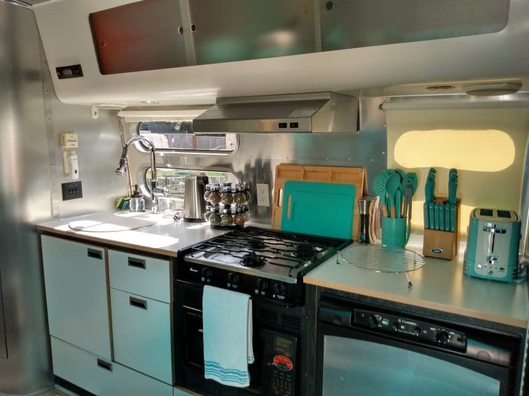 Fully stocked Airstream kitchen
