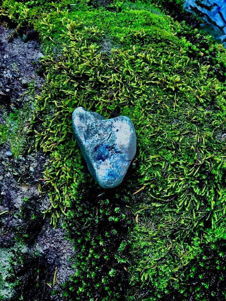 Heart-shaped stone on moss